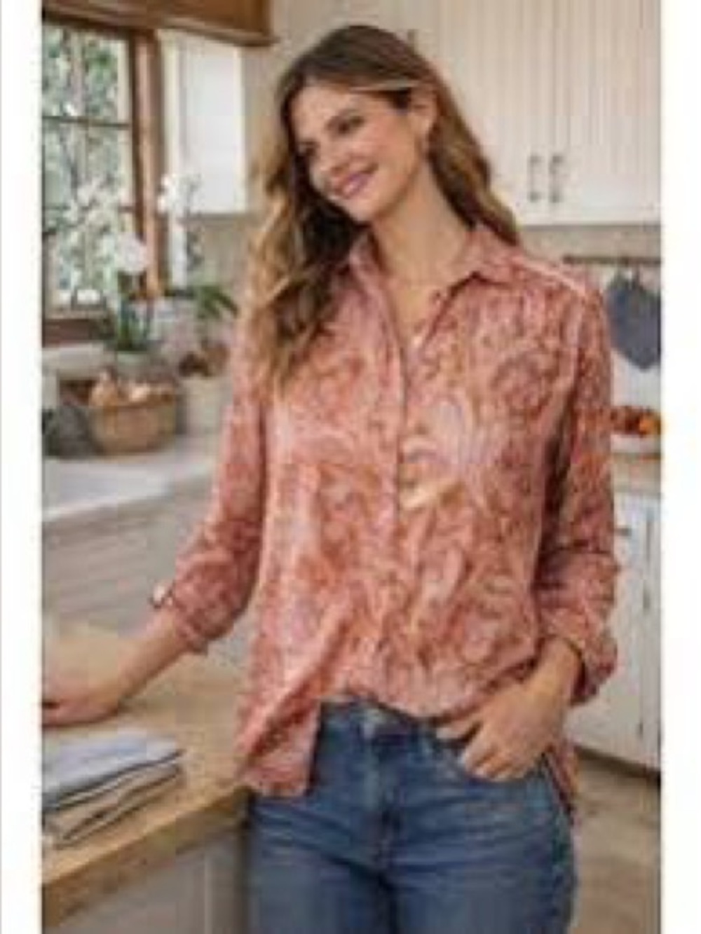 Sundance XXL Pink Paisley Floral Cotton Button Front Boho Blouse